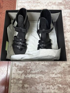 All Saints Black Leather Strappy Ankle Sandals
